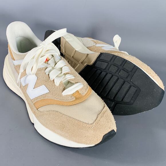 NEW BALANCE 997R Size 12 Cream Taupe Color Block Suede Chunky Sole Sneakers - Picture 5 of 8